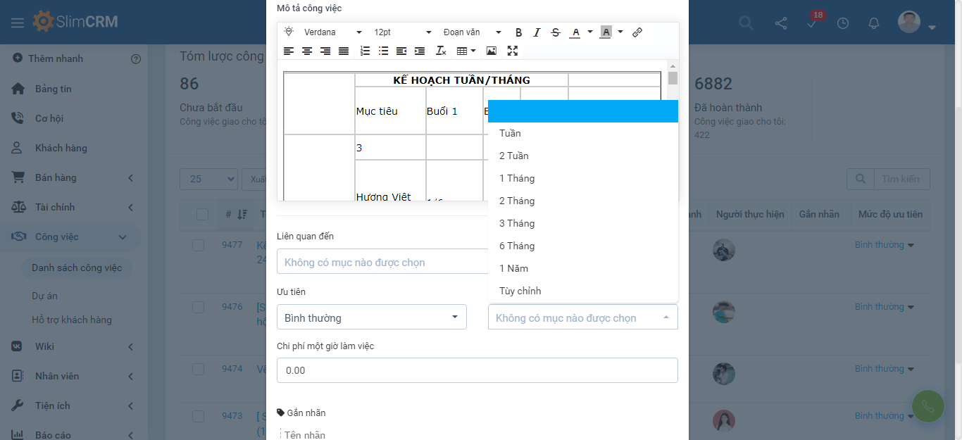 Tính năng phần mềm quản lý công việc