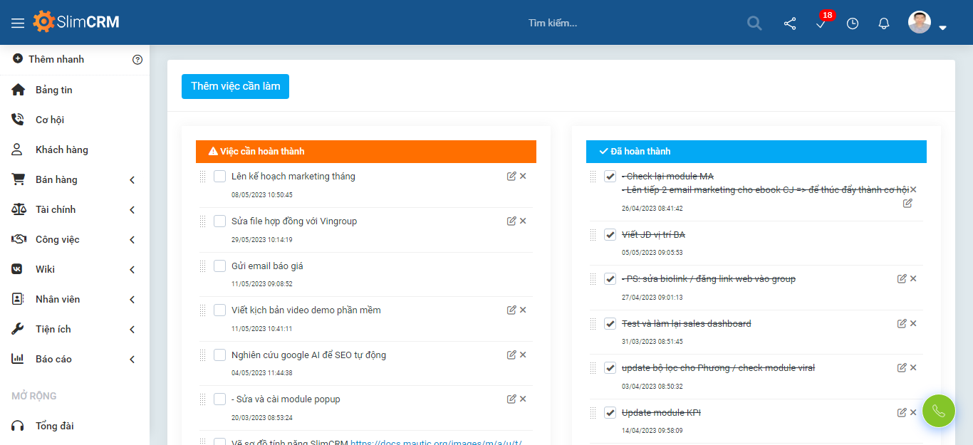 Tính năng phần mềm quản lý công việc