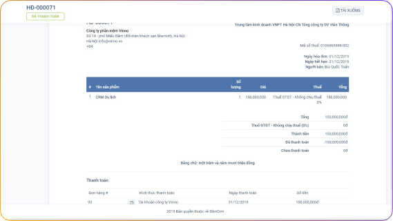 SlimCRM tạo hóa đơn và báo giá