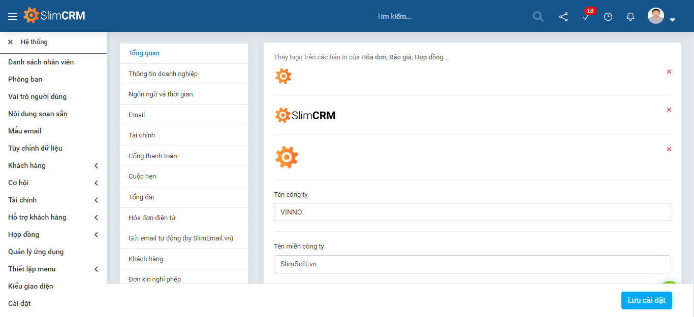 SlimCRM tính năng tùy chỉnh